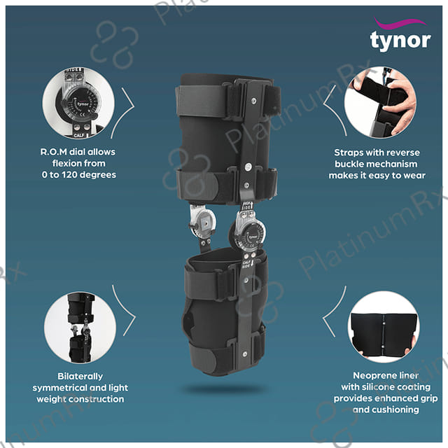 Tynor D 48 ROM Knee Brace Universal Black