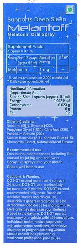 Melantoff Melatonin Oral Spray Sugar Free 15ml