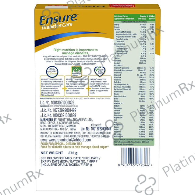 Ensure Diabetic Chocolate Refill Powder 375gm