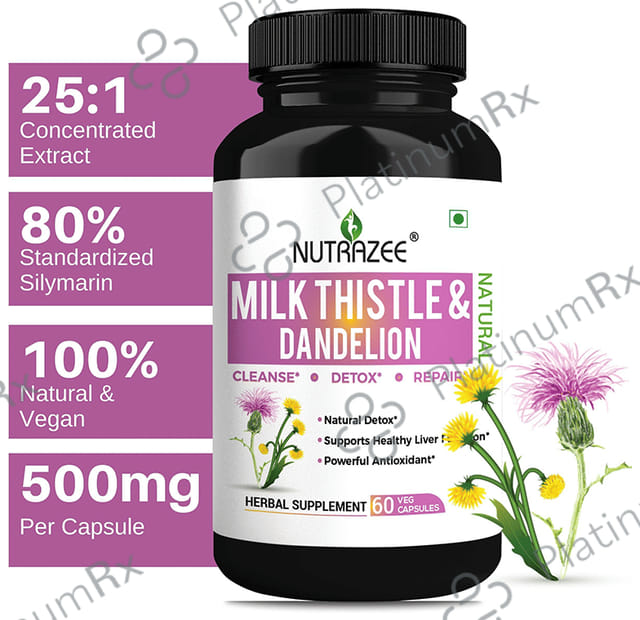 Nutrazee Natural Milk Thistle & Dandelion Veg Capsule for Liver Detox