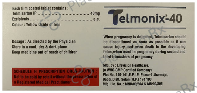 Telmonix 40mg Tablet 10s