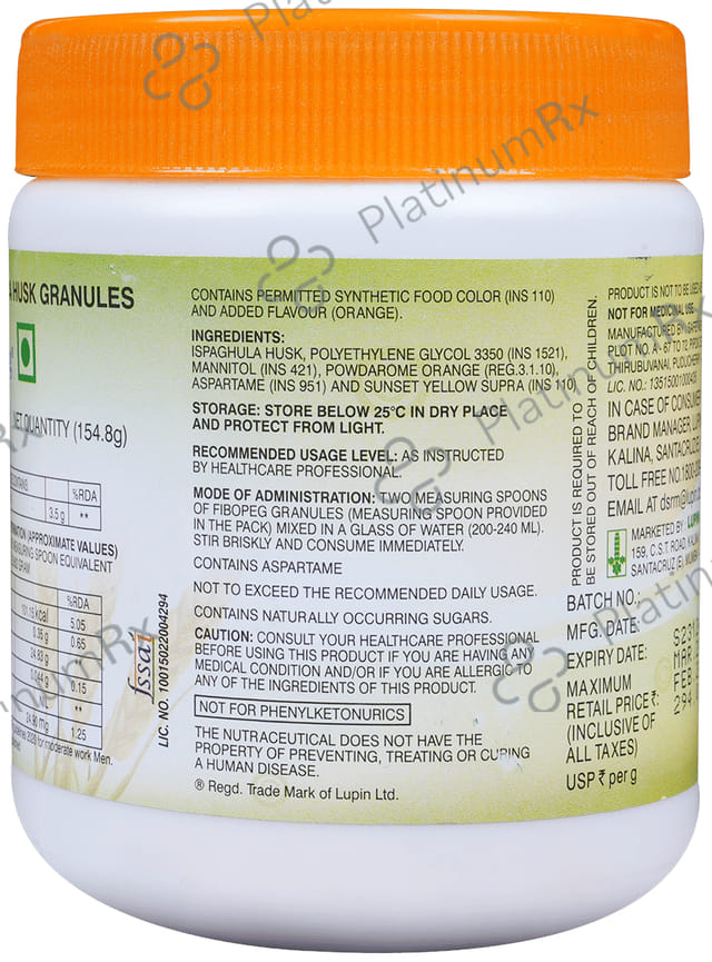 Fibopeg Orange Flavour Sugar Free Granules 155gm