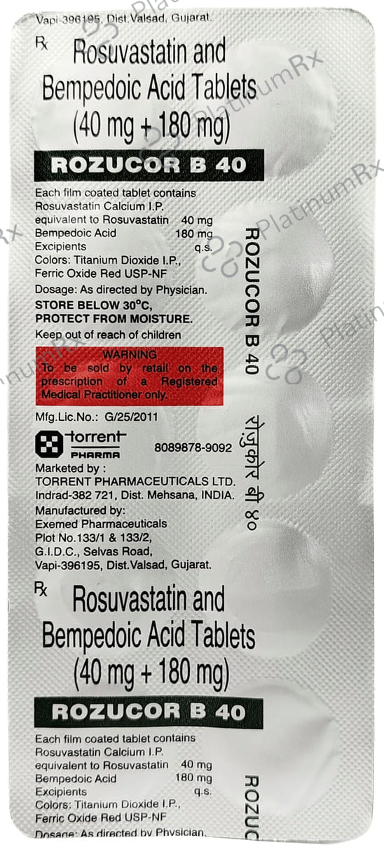 Rozucor B 180mg/40mg Tablet 10 Tablet Torrent Pharma Ltd