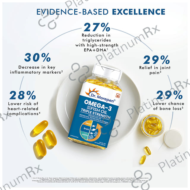 Dr. Morepen Triple Strength Omega 3 Fish Oil 1250mg - Softgel for Heart, Brain & Joints 60 Soft Gelatin Capsule