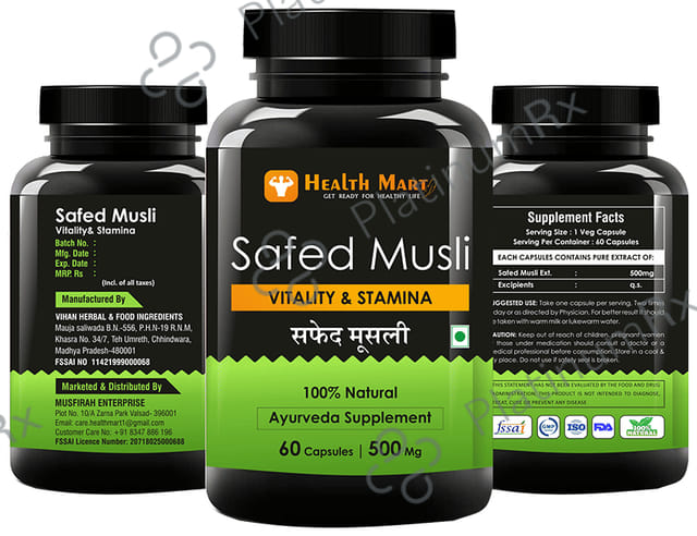 Health Mart Safed Musli 500mg Caspule for Vitality & Stamina