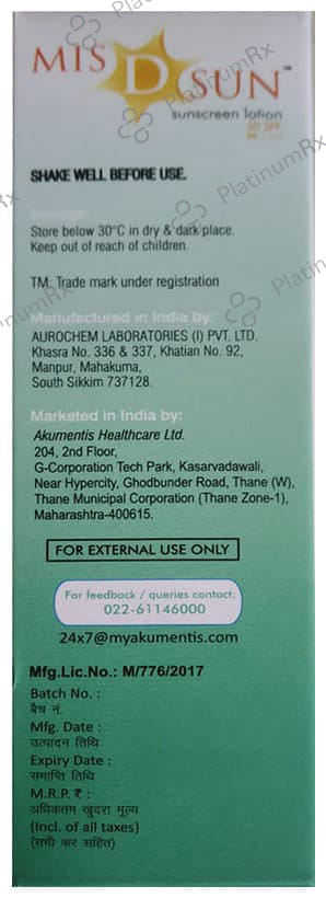 Mis D Sun Sunscreen SPF 50 PA+++ Lotion 50ml