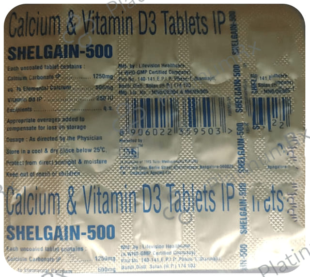 Shelgain 500mg/250IU Tablet 15s