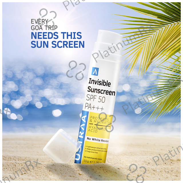 Ustraa Invisible Sunscreen with Hyaluronic Acid SPF 50 PA+++ Lotion 50gm