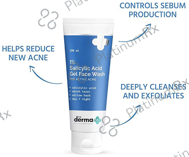 The Derma Co 1% Salicylic Acid Day & Night Face Wash Gel For Active Acne 100ml