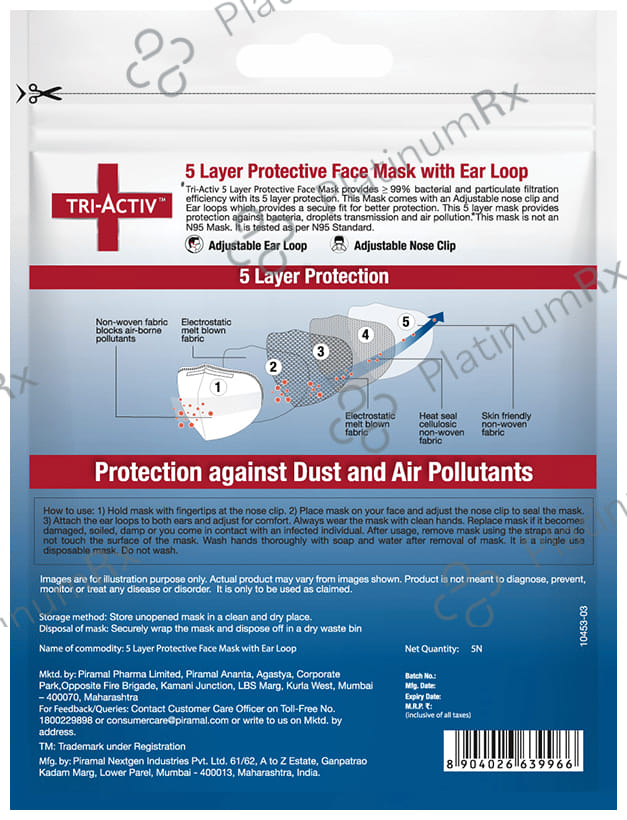 Tri-Activ 5 Layer Protective Face Mask with Ear Loop