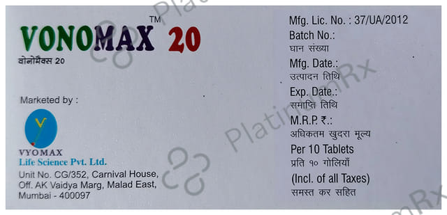 Vonomax 20mg Tablet 10s