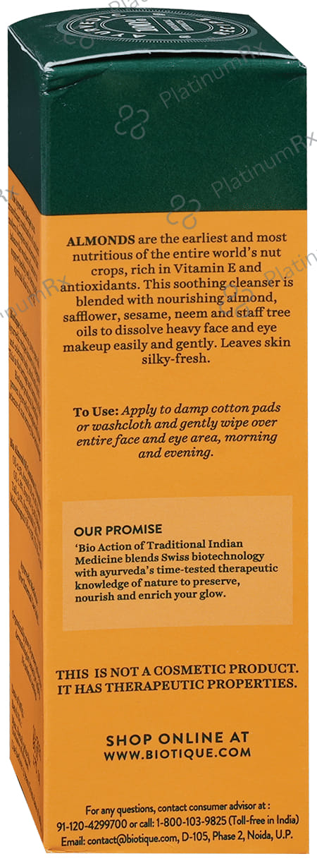 Biotique Bio Almond Oil Soothing Face & Eye Makeup Cleanser For Normal To Dry Skin