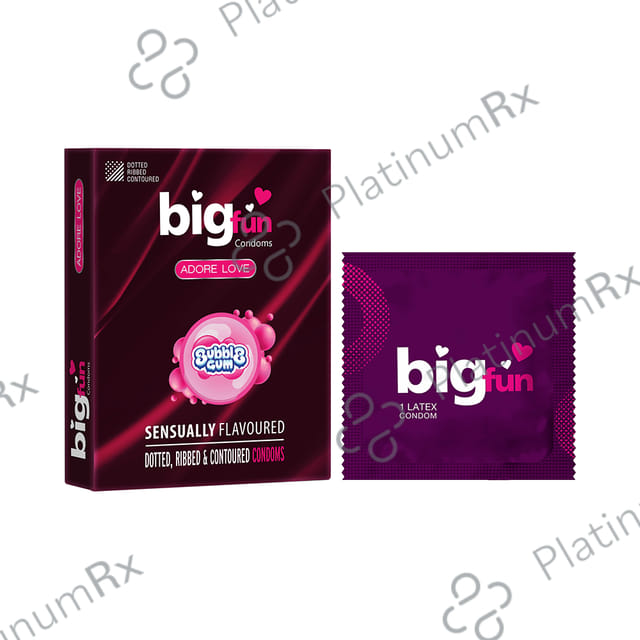 Bigfun Dotted, Ribbed & Contoured Bubblegum Flavour Condom 3s