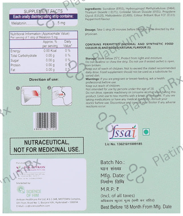 Science Of Him Sleepwell Melatonin Disintegrating Strip Peppermint Sugar Free