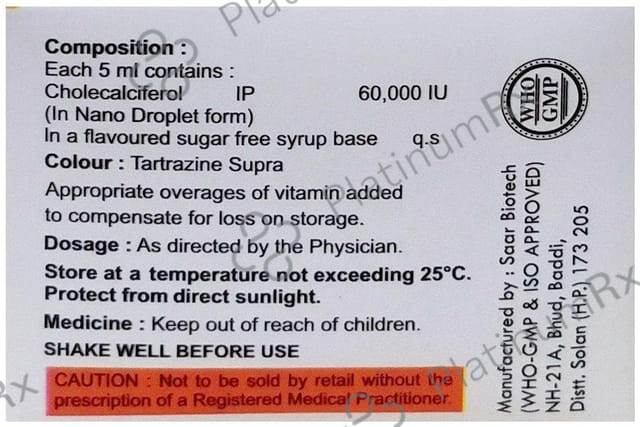 Relisol D3 60000IU Strawberry Flavour Sugar Free Oral Solution 5ml