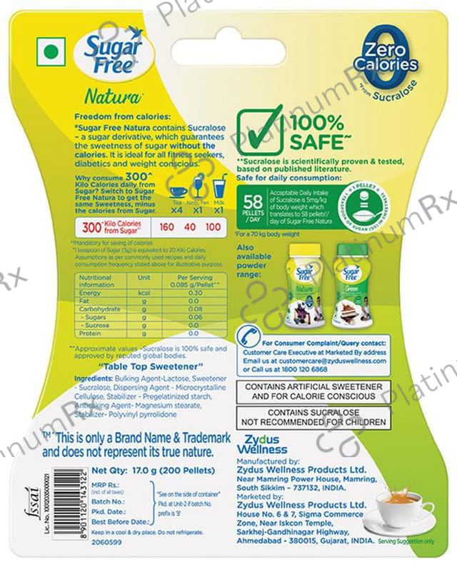 Sugar Free Natura Low Calorie Sucralose Sweetener Pellets 200s