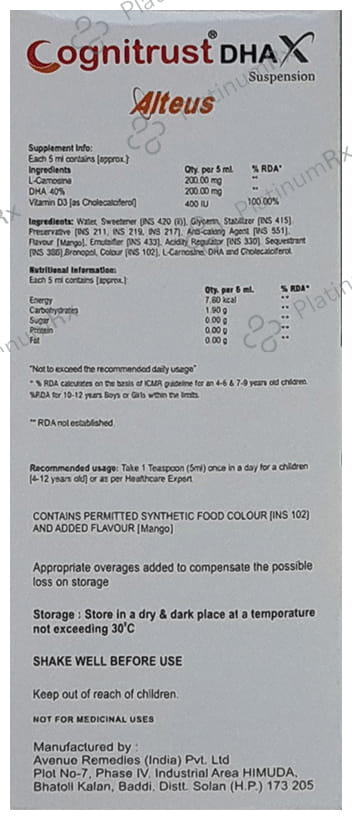 Cognitrust DHA X Oral Suspension Mango Sugar Free 200ml