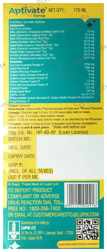 Aptivate 100% Ayurvedic Mango Flavour Syrup 175ml