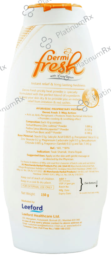 Dermifresh Prickly Heat Fresh Sandal Flavour Powder 150gm