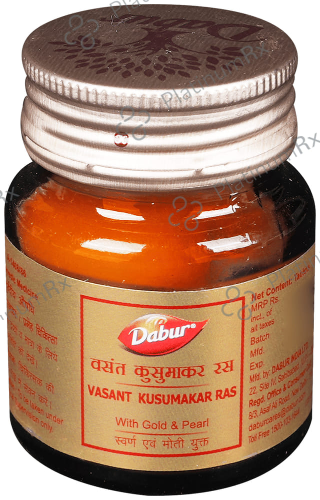 Dabur Vasant Kusumakar Ras with Gold & Pearl Tablet - For General Weakness, Heart Health, Immunity & Antioxidant Support 100 tablets