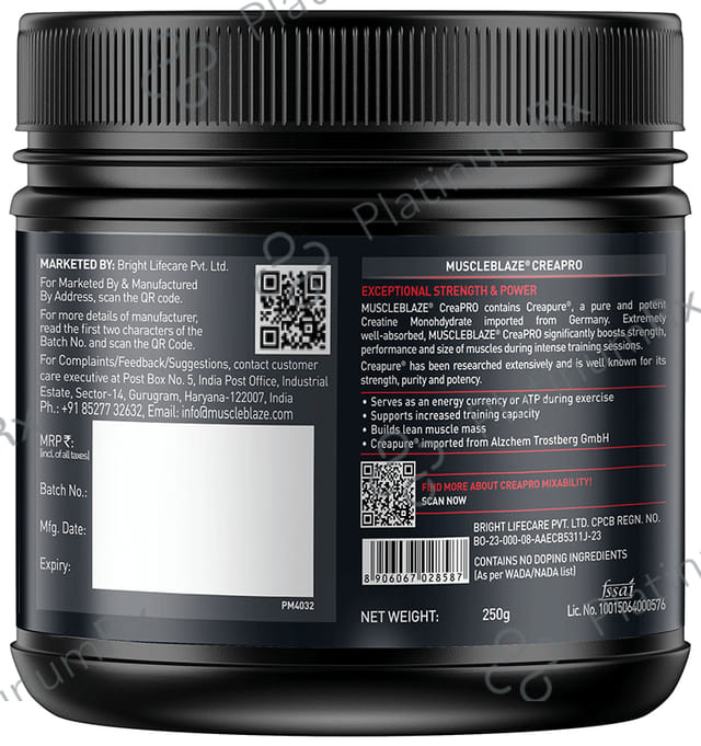 MuscleBlaze Creapro Creatine - With Creapure for Lean Muscles, Energy & Strength - Tangy Orange