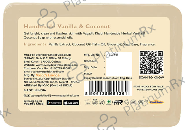 Vagad's Khadi Herbal Handmade Soap Vanilla & Coconut