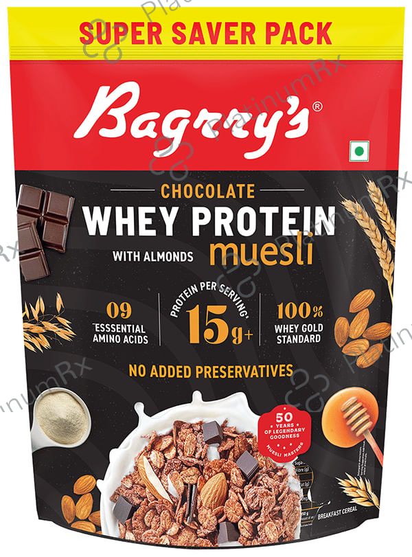 Bagrry's Chocolate Whey Protein with Almonds Muesli 750 gm
