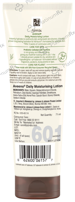 Aveeno Daily Moisturising Lotion Fragrance Free 71ml