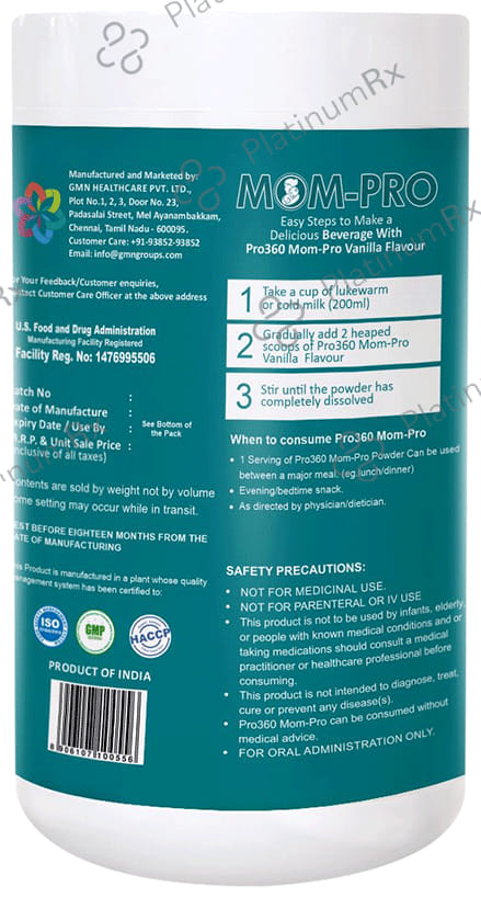 Pro360 Mom Protein Supplement for Pregnancy & Lactation - No Added Sugar - Flavour French Vanilla 200 gm