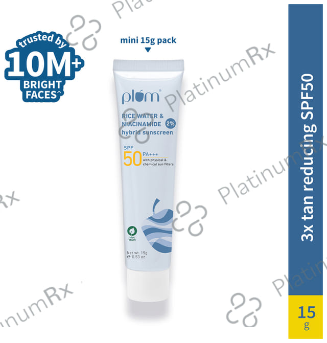 Plum 2% Niacinamide & Rice Water Hybrid Face Sunscreen SPF 50 PA+++ Cream 15 gm