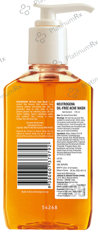 Neutrogena Oil Free Acne Wash Facial Cleanser 175ml