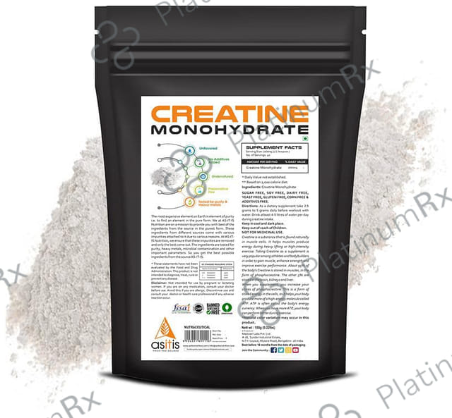 AS-IT-IS Nutrition Creatine Monohydrate for Muscle Building - No Additives or Preservatives 100 gm