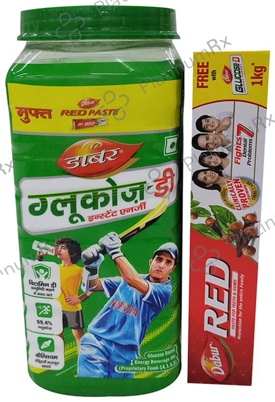 Dabur Glucose-D with Calcium for Immunity & Bone Health - Jar 1kg + Red Tooth Paste 200gm Free