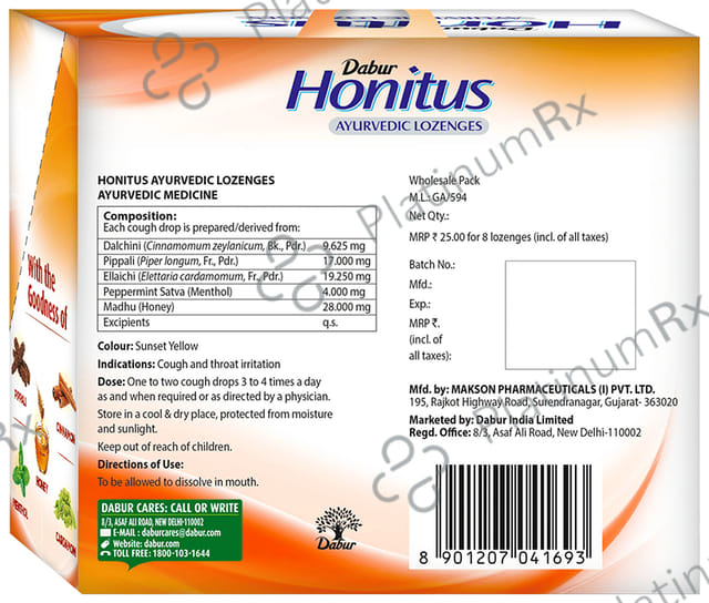 Dabur Honitus Ayurvedic Lozenges - Cough Lozenges For Acute Sore Throat, Throat Pain, Dry Cough