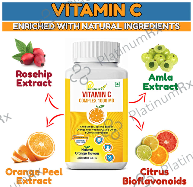 Puraberry Vitamin C Complex 1000mg Chewable Tablet Natural Orange