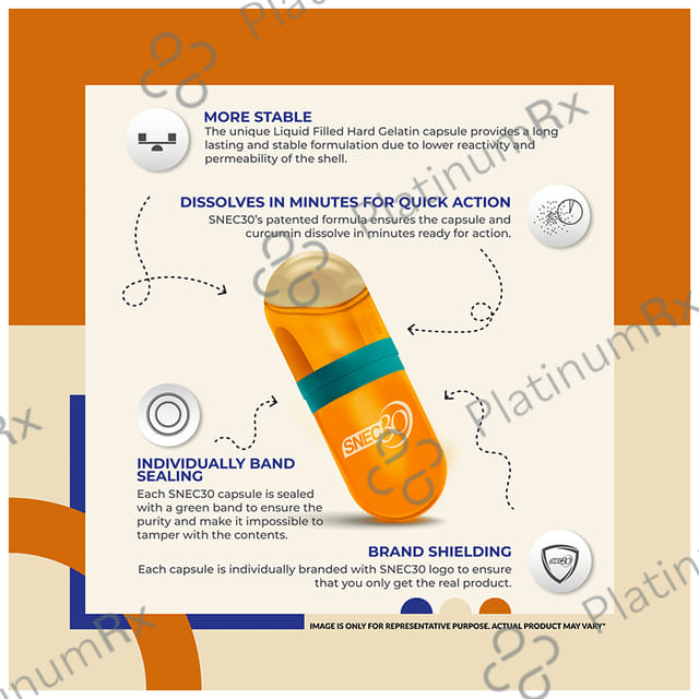 Snec 30 Liquid Turmeric Curcumin Capsule US Patent - Supports Joint, Heart & Brain Health 60 capsules
