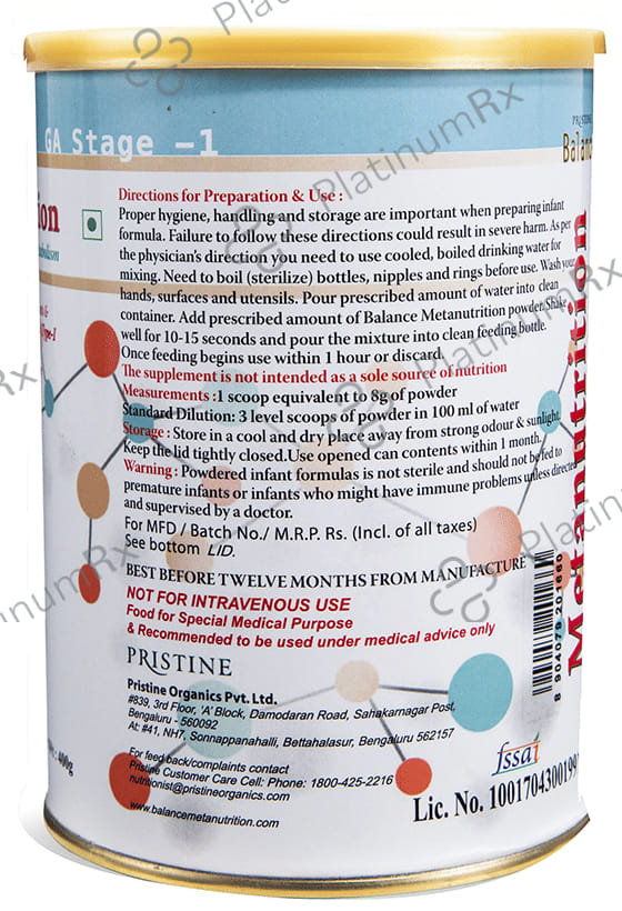 Pristine Balance Metanutrition GA Stage 1 (Upto 3 Years) Powder Unflavoured