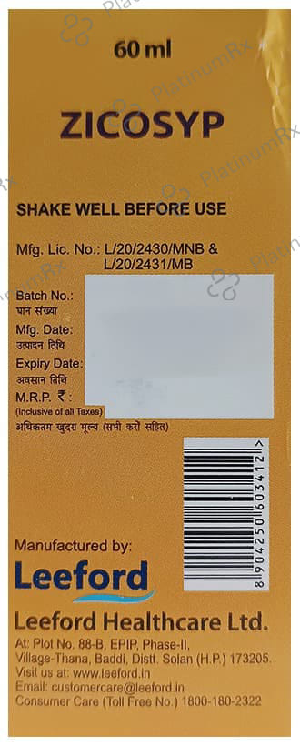 Zicosyp 20mg Syrup 60ml