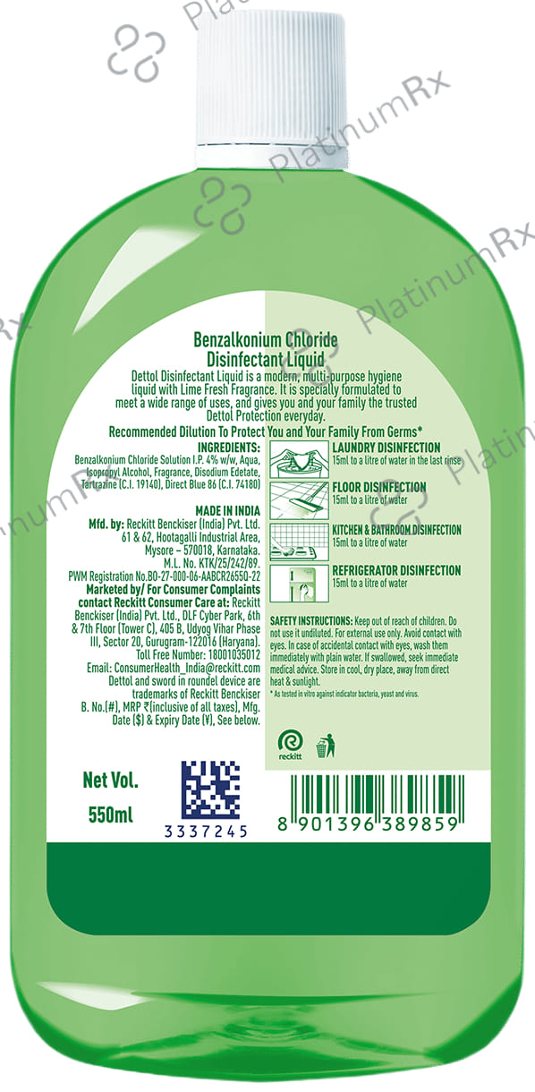Dettol Multi Purpose Disinfectant Lime Fresh Liquid 550ml