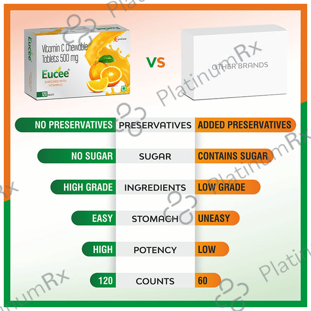 Eucee Vitamin C 500mg Flavour Orange Chewable Tablet 120s