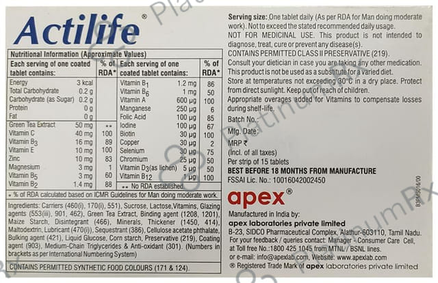 Actilife Nutraceutical Tablet 15s