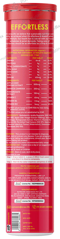 Svaa.Life Apple Cider Vinegar with Garcinia Cambogia Effervescent Tablet (21 Each) Watermelon Bottle 1s