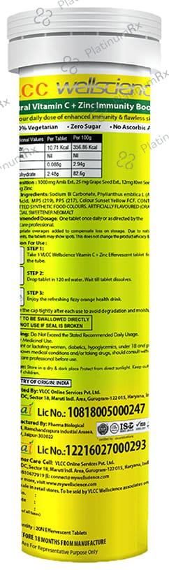 VLCC Wellscience Natural Vitamin C + Zinc Immunity Booster Effervescent Tablet Orange
