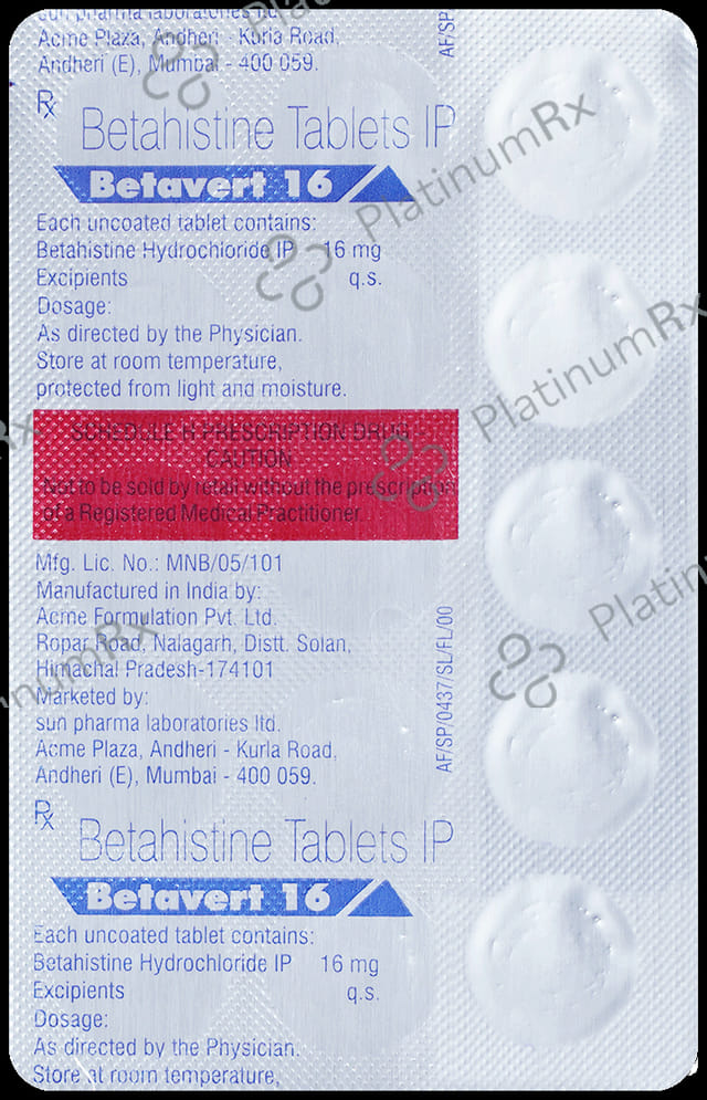 Betavert 16mg Tablet 15s