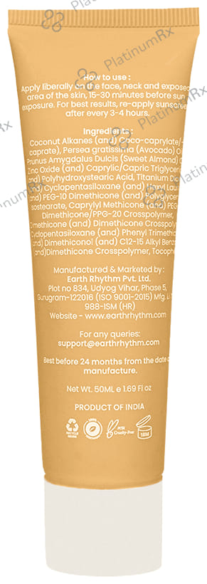 Earth Rhythm Phyto Shield Matte Mineral Sunscreen SPF 50 PA+++ Cream 50ml