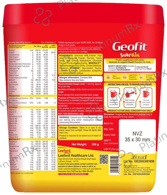 Geofit Kids Protein Powder with DHA,Vitamins & Minerals - Flavour Chocolate