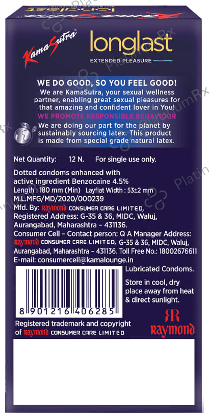 KamaSutra Pleasure Series Longlast Condom 12s