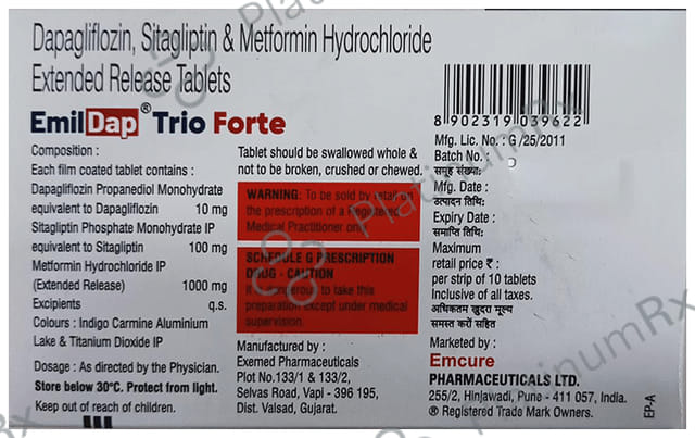Emildap Trio Forte 10/1000/100mg Tablet ER 10s