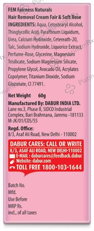 Fem Fair & Soft Hair Removal Cream Rose 60gm