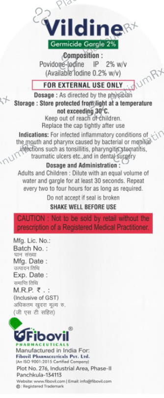 Vildine 2% Mint Flavour Germicide Gargle 100ml